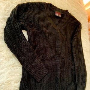 Black deconstructed pullover sweater